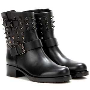 Valentino Rockstud Rolling Noir black leather biker motorcycle boots size IT 35